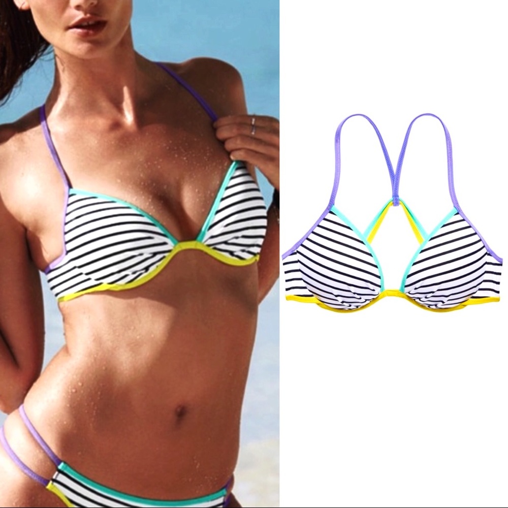 VS Pink Fabulous Stripes Push-Up Bikini Top 36B - Picture 2 of 8